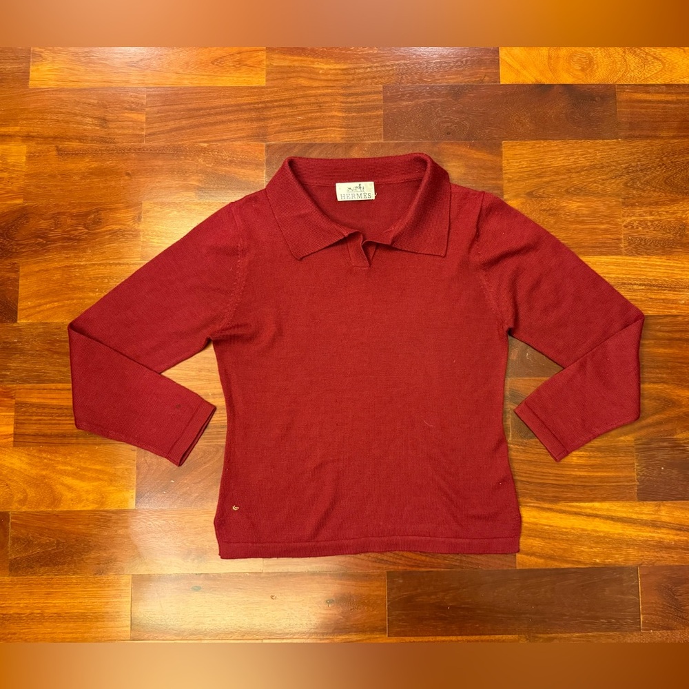 Hermes Red Long Sleeve Polo Shirt